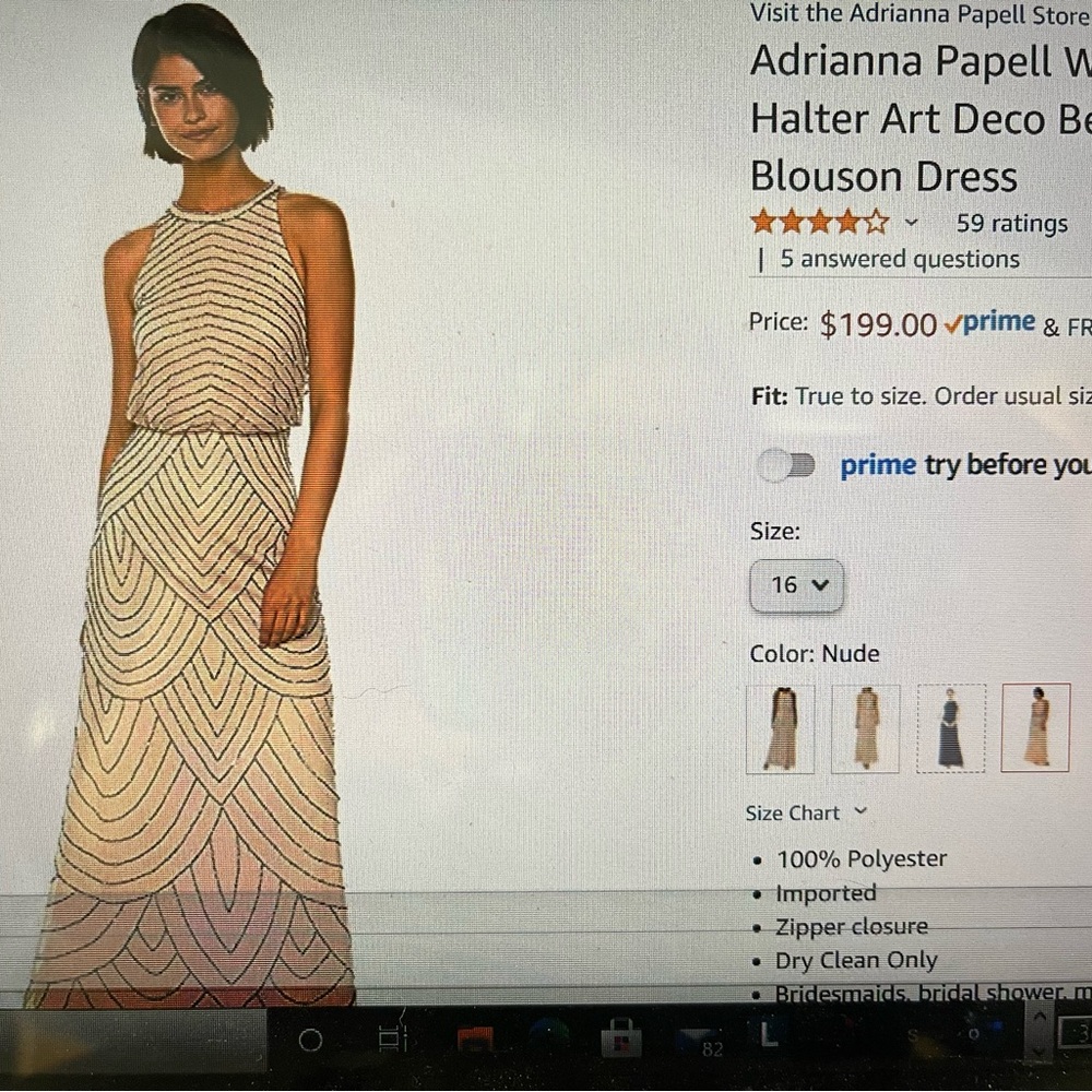 Adrianna Papell Nude Halter Art Deco Beaded Blouson Dress